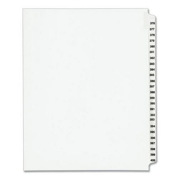 Preprinted Legal Exhibit Side Tab Index Dividers, Avery Style, 25-Tab, 376 To 400, 11 X 8.5, White, 1 Set, (1345) | Bundle of 2 Sets
