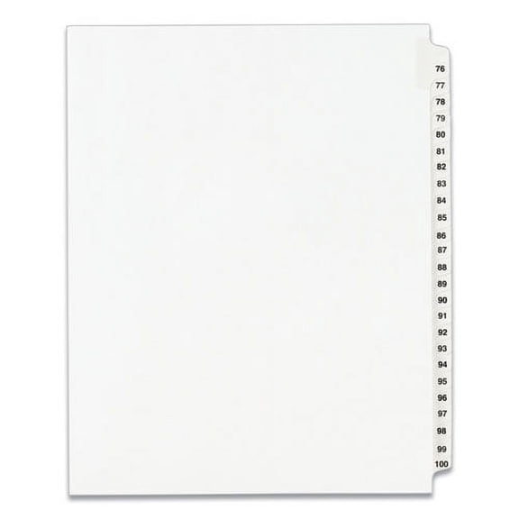 Preprinted Legal Exhibit Side Tab Index Dividers, Avery Style, 25-Tab, 76 To 100, 11 X 8.5, White, 1 Set, (1333) | Bundle of 2 Sets