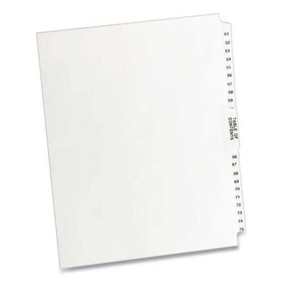 "Preprinted Legal Exhibit Side Tab Index Dividers, Avery Style, 26-Tab, 51 To 75, 11 X 8.5, White, 1 Set | Bundle of 10 Sets"