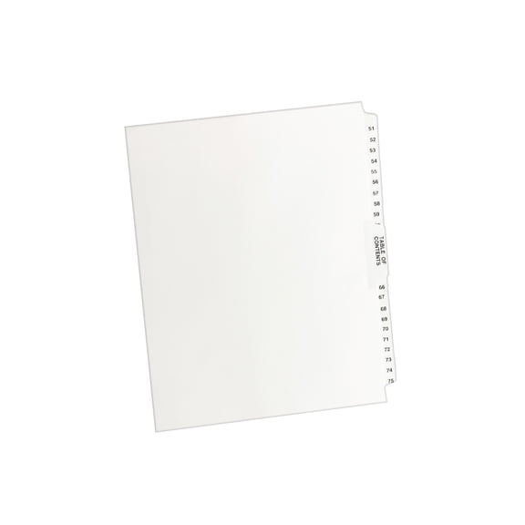 "Preprinted Legal Exhibit Side Tab Index Dividers, Avery Style, 26-Tab, 51 To 75, 11 X 8.5, White, 1 Set | Bundle of 5 Sets"