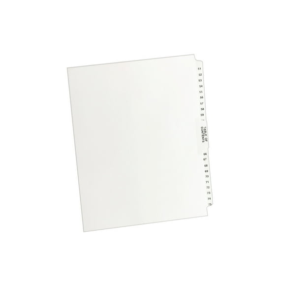 "Preprinted Legal Exhibit Side Tab Index Dividers, Avery Style, 26-Tab, 51 To 75, 11 X 8.5, White, 1 Set | Bundle of 5 Sets"