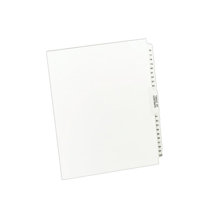 Preprinted Legal Exhibit Side Tab Index Dividers, Avery Style, 26-Tab, 76 to 100, 11 x 8.5, White, 1 Set Preprinted Legal Exhibit Side Tab Index Dividers, Avery Style, 26-Tab, 76 to 100, 11 x 8.5, White, 1 Set