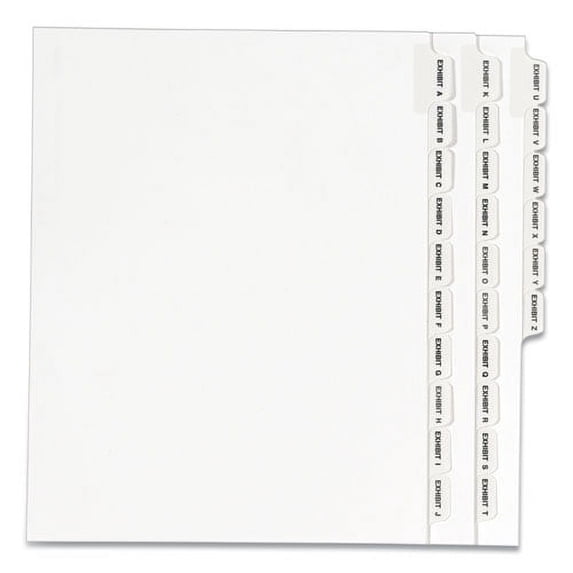 Preprinted Legal Exhibit Side Tab Index Dividers, Avery Style, 26-Tab, Exhibit A - Exhibit Z, 11 X 8.5, White, 1 Set, (1370) | Bundle of 10 Sets