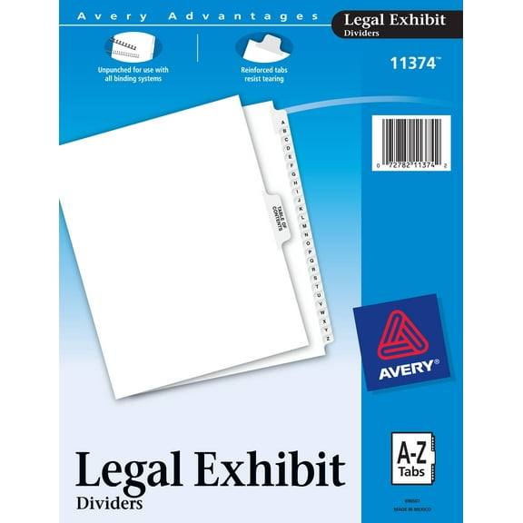 Preprinted Legal Exhibit Side Tab Index Dividers, Avery Style, 27-Tab, A To Z, 11 X 8.5, White, 1 Set | Bundle of 5 Sets