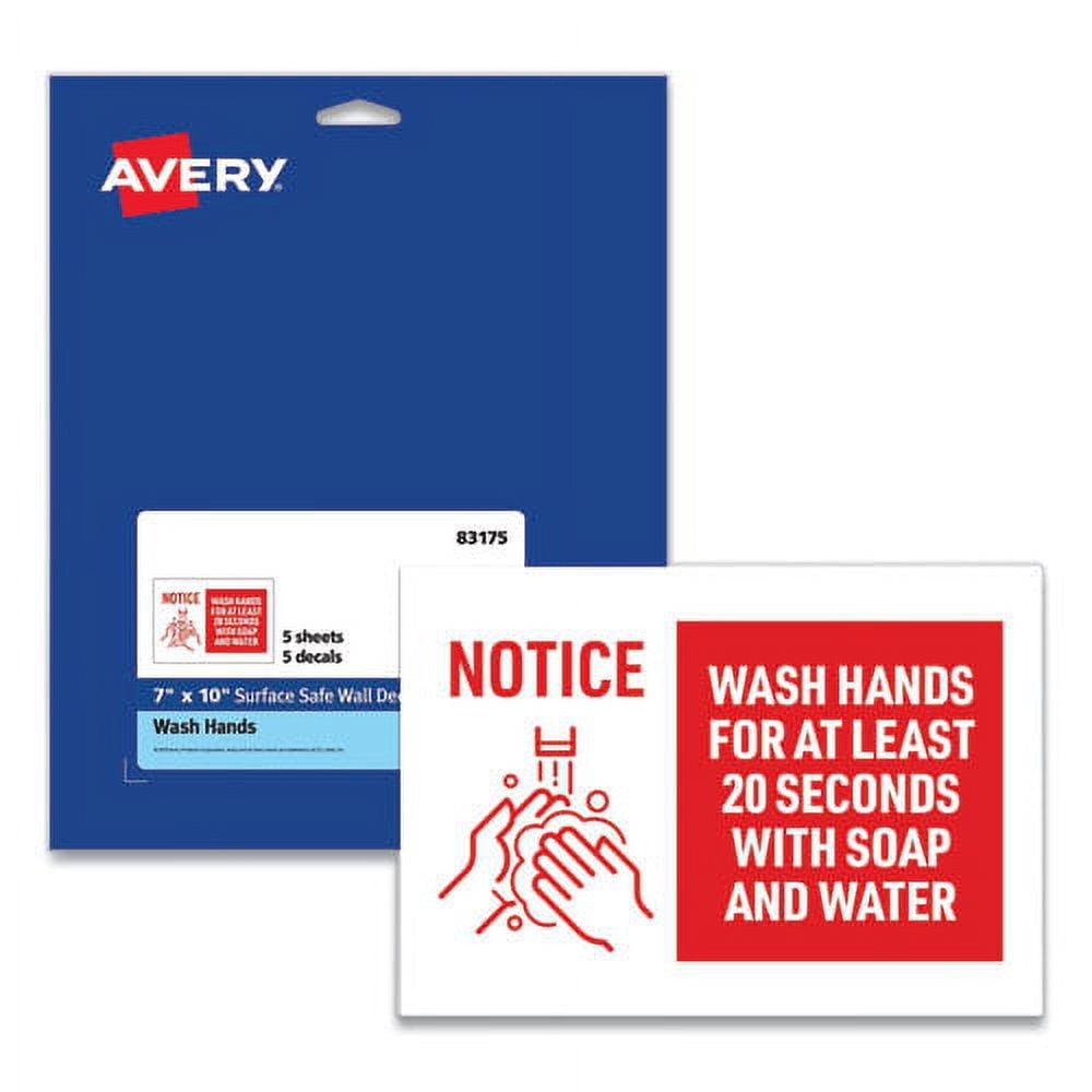 Preprinted Surface Safe Wall Decals, 10 x 7, Wash Hands for at Least 20 Seconds, White/Red Face, Red Graphics, 5/Pack Preprinted Surface Safe Wall Decals, 10 x 7, Wash Hands for at Least 20 Seconds, White/Red Face, Red Graphics, 5/Pack