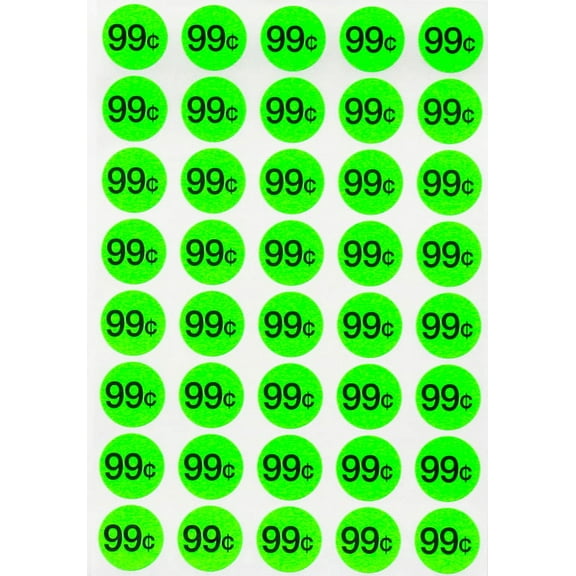 Preprinted pricing label $0.99 cents, Bonus Blank Dots 3/4" 19mm diameter, Pack of 1040 by Royal Green