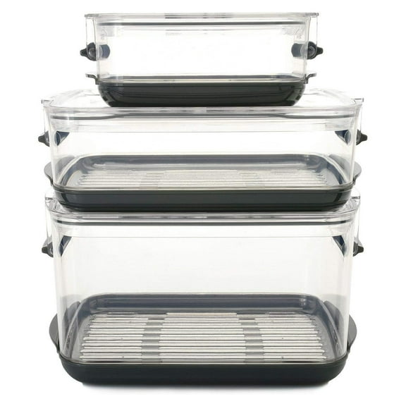 Prepworks ProKeeper Food Storage Container Set, 3 Piece, Clear Containers with Gray Sealed Tight Lids SET-KEEPER3