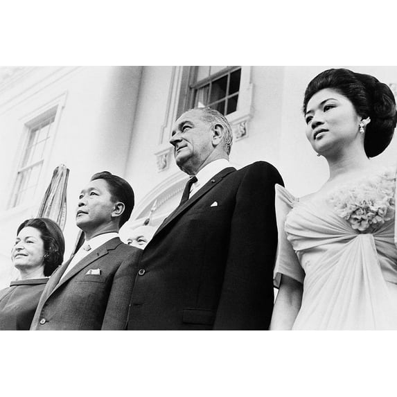 Pres. Lyndon Johnson & Ferdinand Marcos - 24x36 Inch Laminated Poster - Stunning Detail and Bold Colors