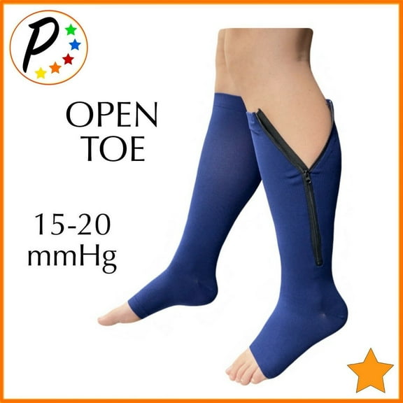 Presadee Open Toe 15-20 mmHg Moderate Compression Leg Circulation YKK Zipper Navy Socks