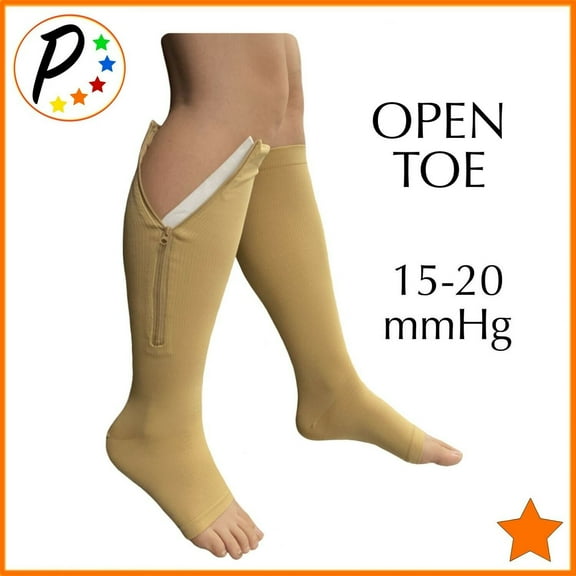 Presadee Open Toe 15-20 mmHg Moderate Zipper Compression Calf Circulation Leg Socks