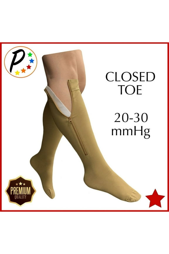 Premium Closed Toe 20-30 mmHg Firm Compression With YKK Zipper Leg Circulation Swelling Socks