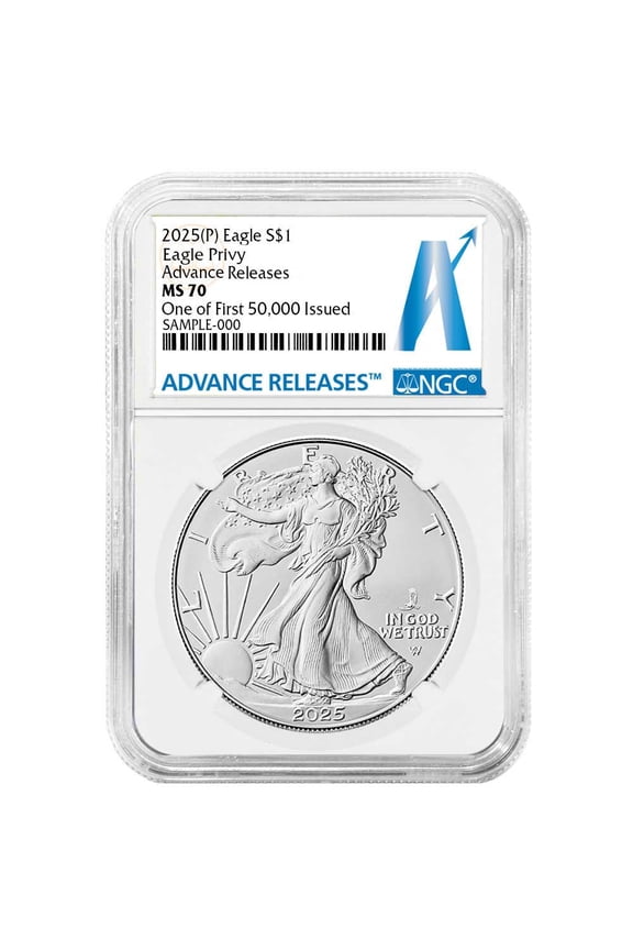 2025 (P) $1 American Silver Eagle First Eagle Privy Releases One of First 50,000 NGC MS70 AR Advance Release Label
