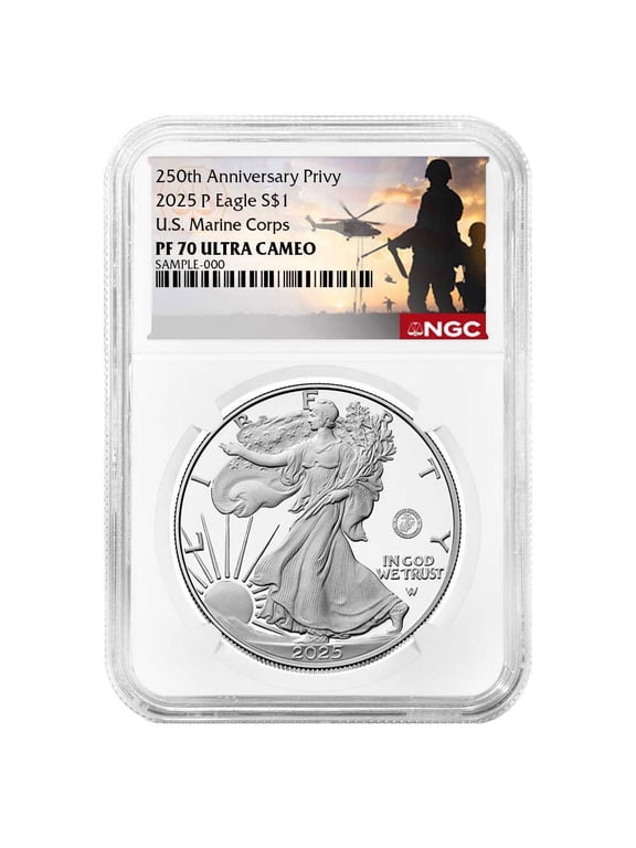 2025-P Proof $1 American Silver Eagle Marine Corps Privy NGC PF70UC Military Label 250th Anniversary
