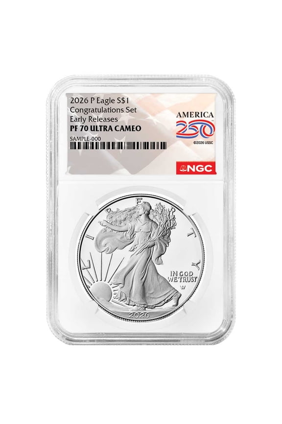 Presale - 2026-P Proof $1 American Silver Eagle Congratulations Set NGC PF70UC ER American 250th Anniversary Label