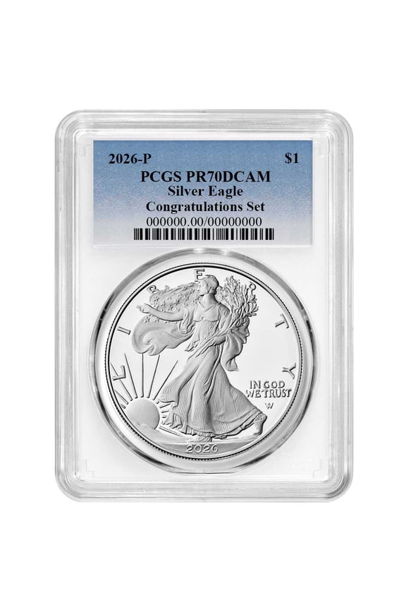 2026-P Proof $1 American Silver Eagle Congratulations Set PCGS PR70DCAM Blue Label White Frame