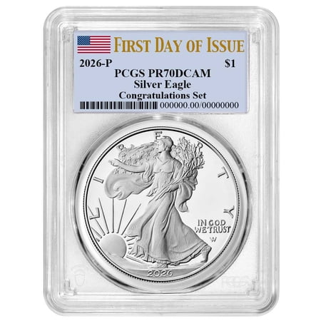 2026-P Proof $1 American Silver Eagle Congratulations Set PCGS PR70DCAM FDOI Flag Label