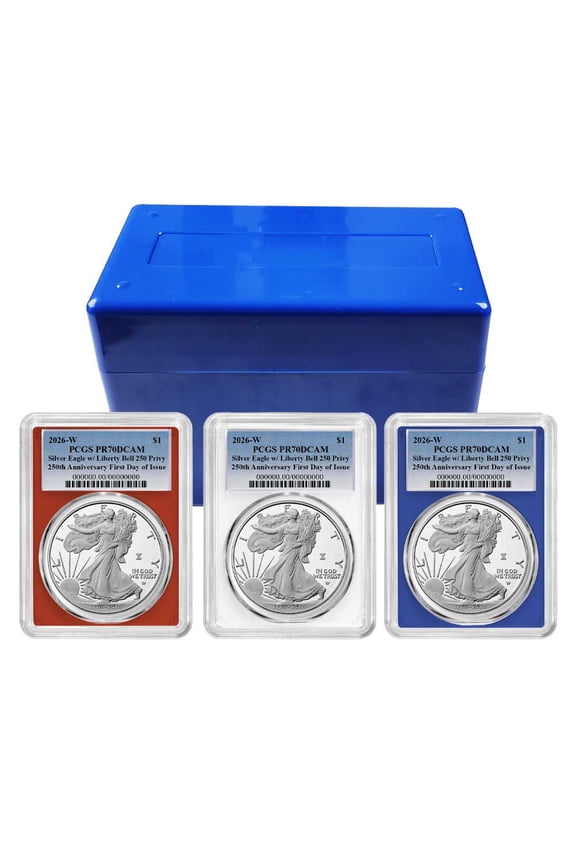 Presale - 2026-W Proof $1 American Silver Eagle 3pc Set PCGS PR70DCAM FDOI Blue Label Red White Blue