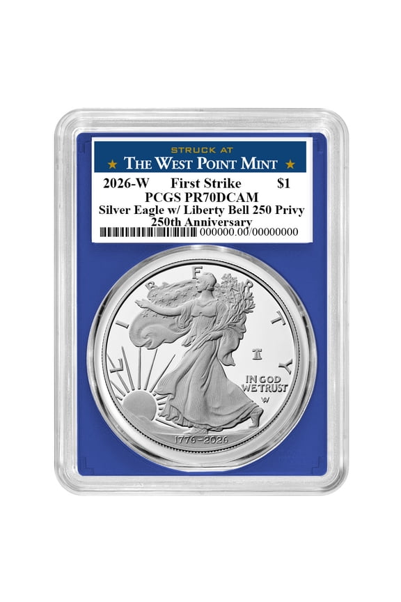 Presale - 2026-W Proof $1 American Silver Eagle PCGS PR70DCAM FS West Point Label Blue Frame