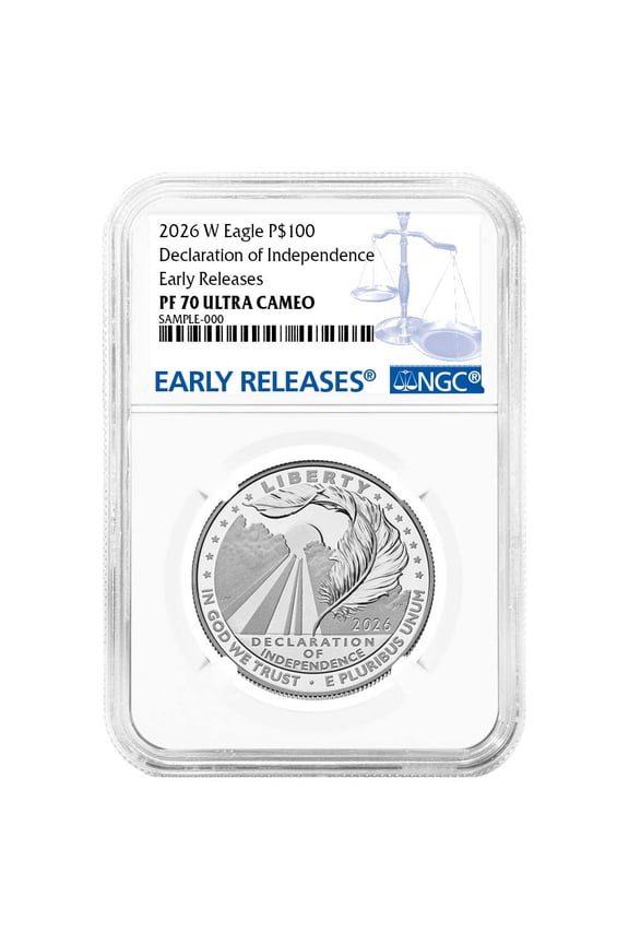 Presale - 2026-W Proof $100 American Platinum Eagle Declaration of Independence NGC PF70UC ER Blue Label