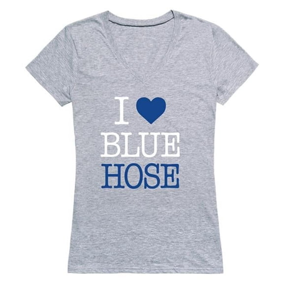 Presbyterian College Blue Hose I Love Women T-Shirt, Heather Grey - Extra Large