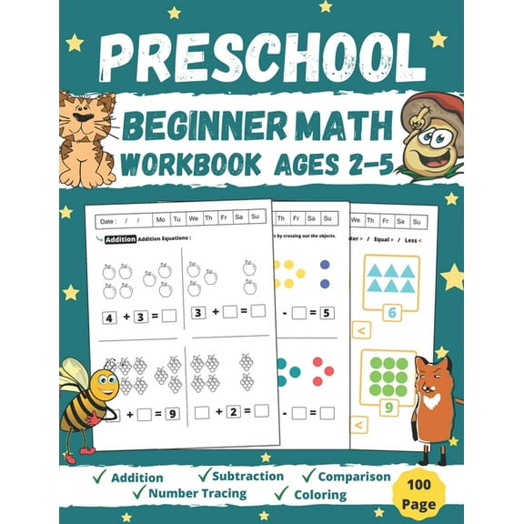 Preschool Beginner Math Workbook Ages 2 to 5: Addition, Subtraction, Tracing Numbers, Coloring, and (Paperback) by Math Studio Tlc