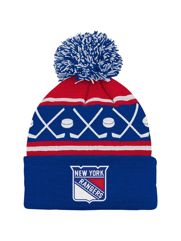 Preschool Blue New York Rangers Faceoff Cuffed Knit Hat with Pom