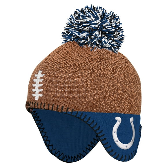Preschool-Brown Indianapolis Colts Football Head Knit Hat with Pom