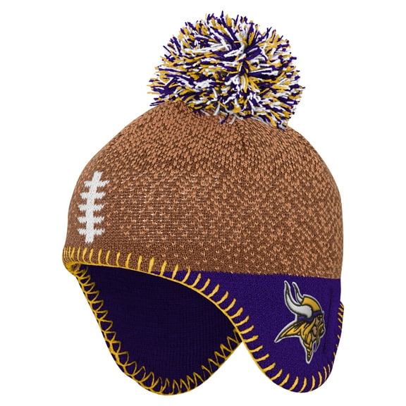 Preschool-Brown Minnesota Vikings Football Head Knit Hat with Pom