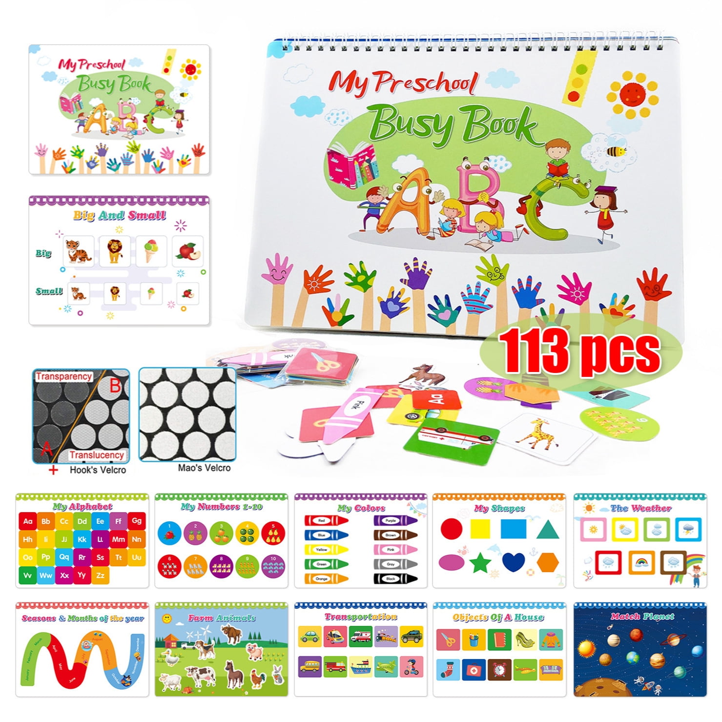 Preschool Busy Book for Toddler, Kindergarten Workbook Education Toy Reusable Waterproof Quiet Book Activity Board Learning Gift for Kids Boys Girls, Christmas, Birthdays, Children's Day