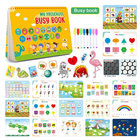 Busy Book for Toddlers, Preschool Learning Activities 15 Themes Learning Educational Coloring Books, Montessori Autism Sensory Travel Toys, Birthday Gifts for Kids Ages 3+