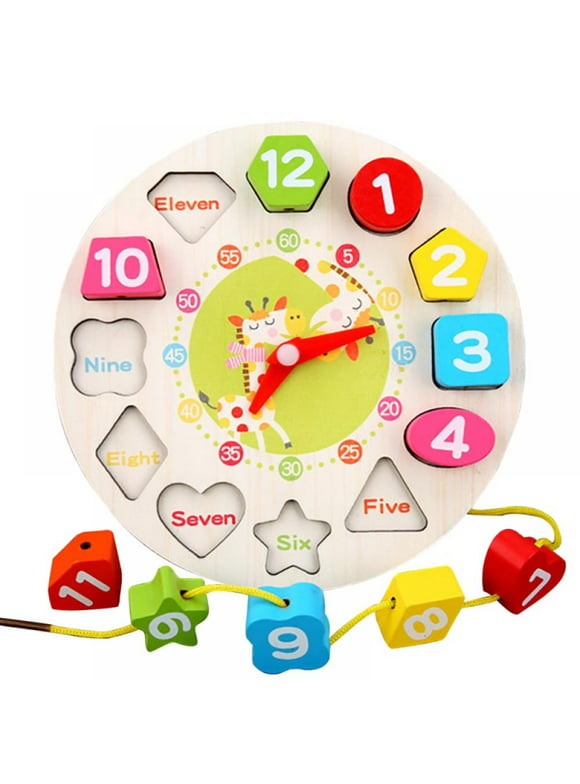 Preschool Children's Early Education Teaching Aids Math Threading Digital Clock Teaching Time Aids Math Learning Clock Early Learning Educational Toy Gift for Toddler Baby Kids
