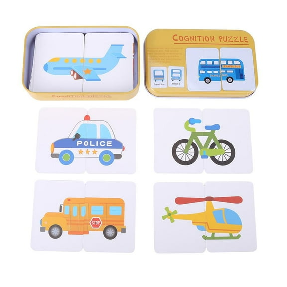 Preschool Cognitive Learning Training Puzzle Cards Baby Educational Toy With Iron Box Vehicle, Cognitive Cards, Baby Cognitive Cards