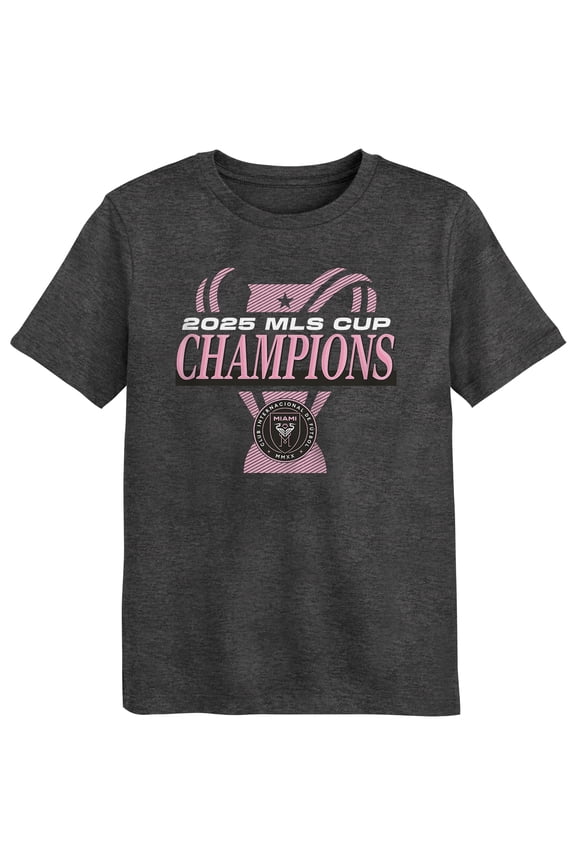 Preschool Fanatics Charcoal Inter Miami CF 2025 MLS Cup Champions Locker Room T-Shirt