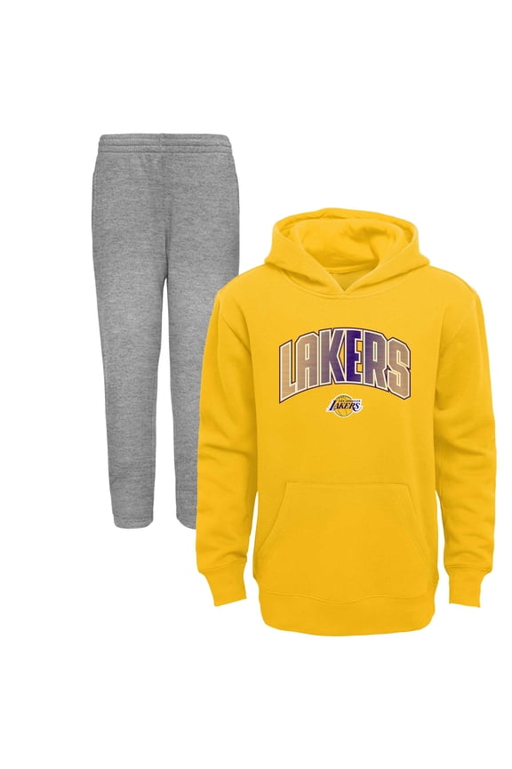 Preschool Gold/Heather Gray Los Angeles Lakers Double Up Pullover Hoodie & Pants Set