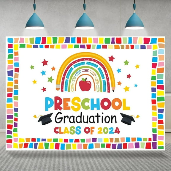 Preschool Graduation Backdrop Class of 2024 Colourful Kindergarten Graduation Photography Background Congratulation Graduate Party Decoration Supplies Banner Photo Booth Studio Props