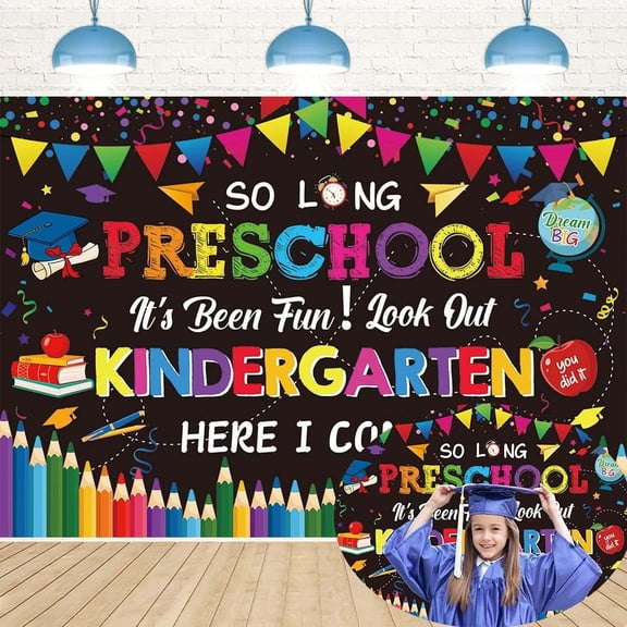 Preschool Graduation Backdrop Preschool It's Been Fun Look Out Kindergarten Here I Come Background So Long PRE-K Graduation Party Decorations Banner Supplies Photo Booth Props