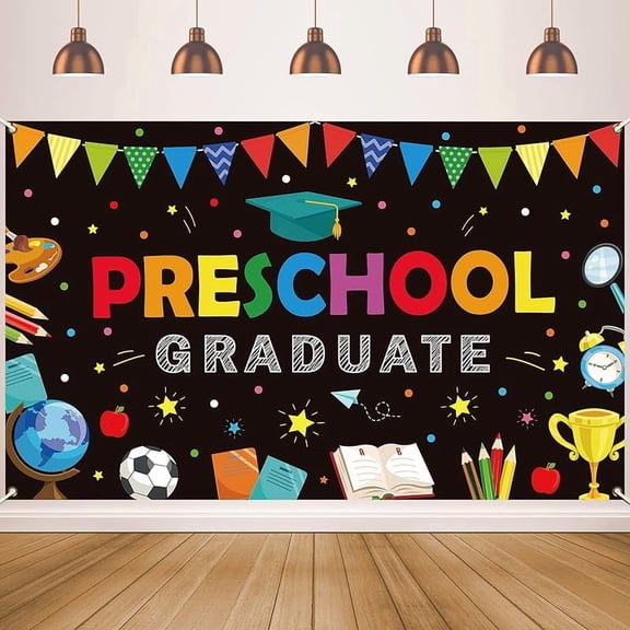 Preschool Graduation Party Decorations Backdrop Colorful Kindergarten Graduate Banner for Kids PreK Congrats Grad Background Class of 2023 Ceremony Supplies Congratulations Grad School Prom Party