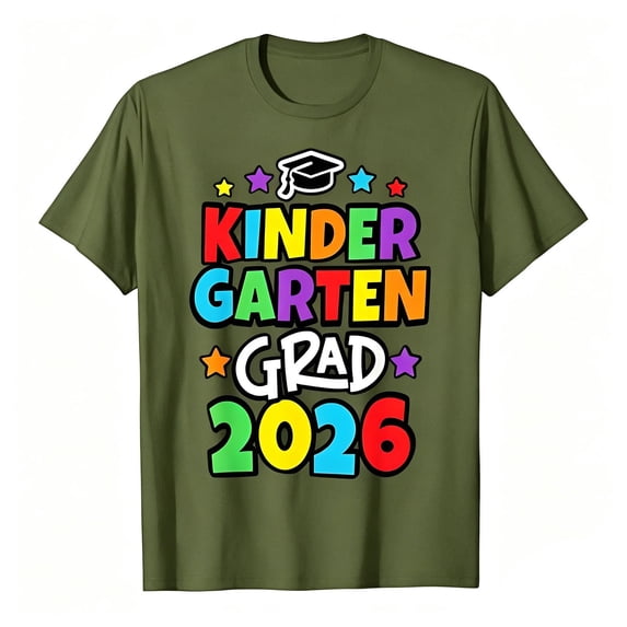 Preschool Graduation T-shirt for Boys & Girls Colorful Class 2026 Grad Letters Print Tees Crew Neck (Army Green 12-13 Years)