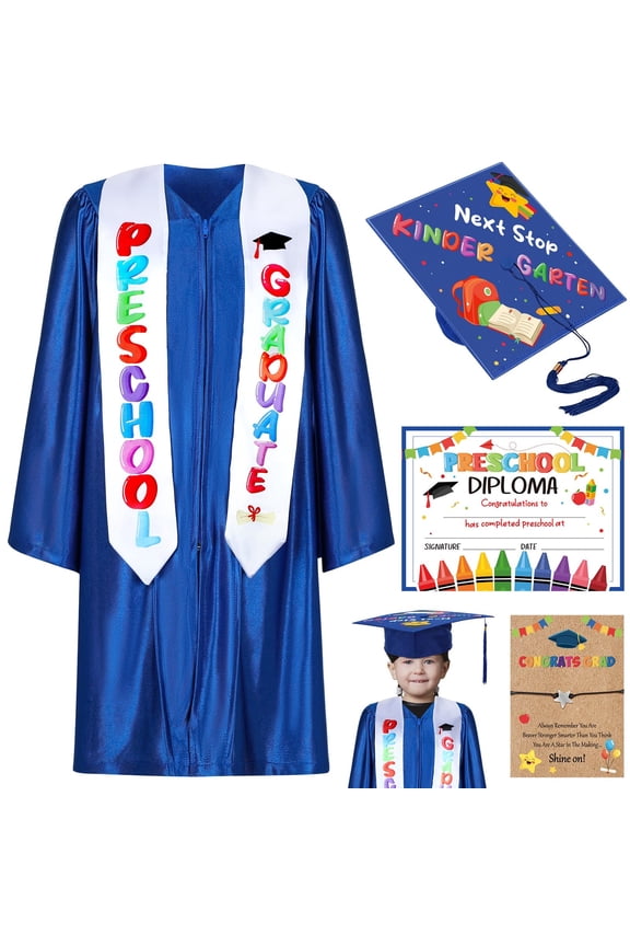 Preschool Kindergarten Graduation Cap and Gown with Tassel & Certificate, Graduation Gown for Toddler Kids