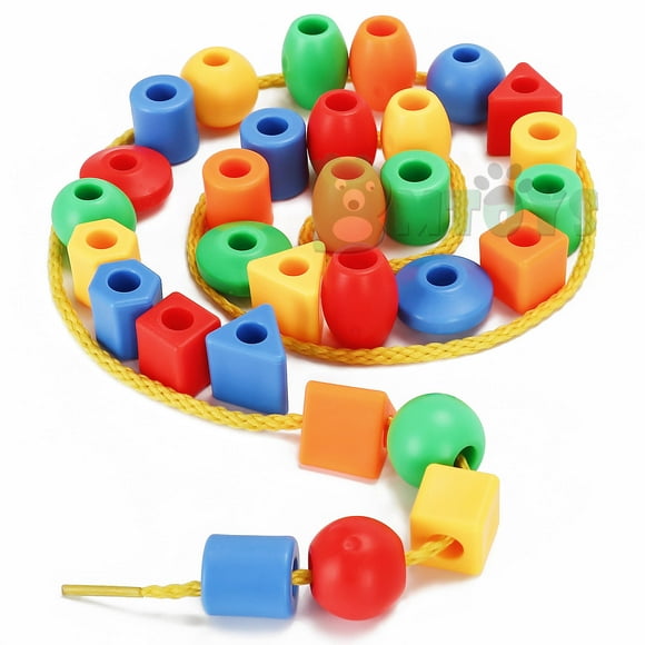 Preschool Lacing Beads for Kids - 70 Stringing Beads with 4 Strings Toddler Crafts - Montessori Educational Stringing Toy for Children Boys and Girls Counting Sorting