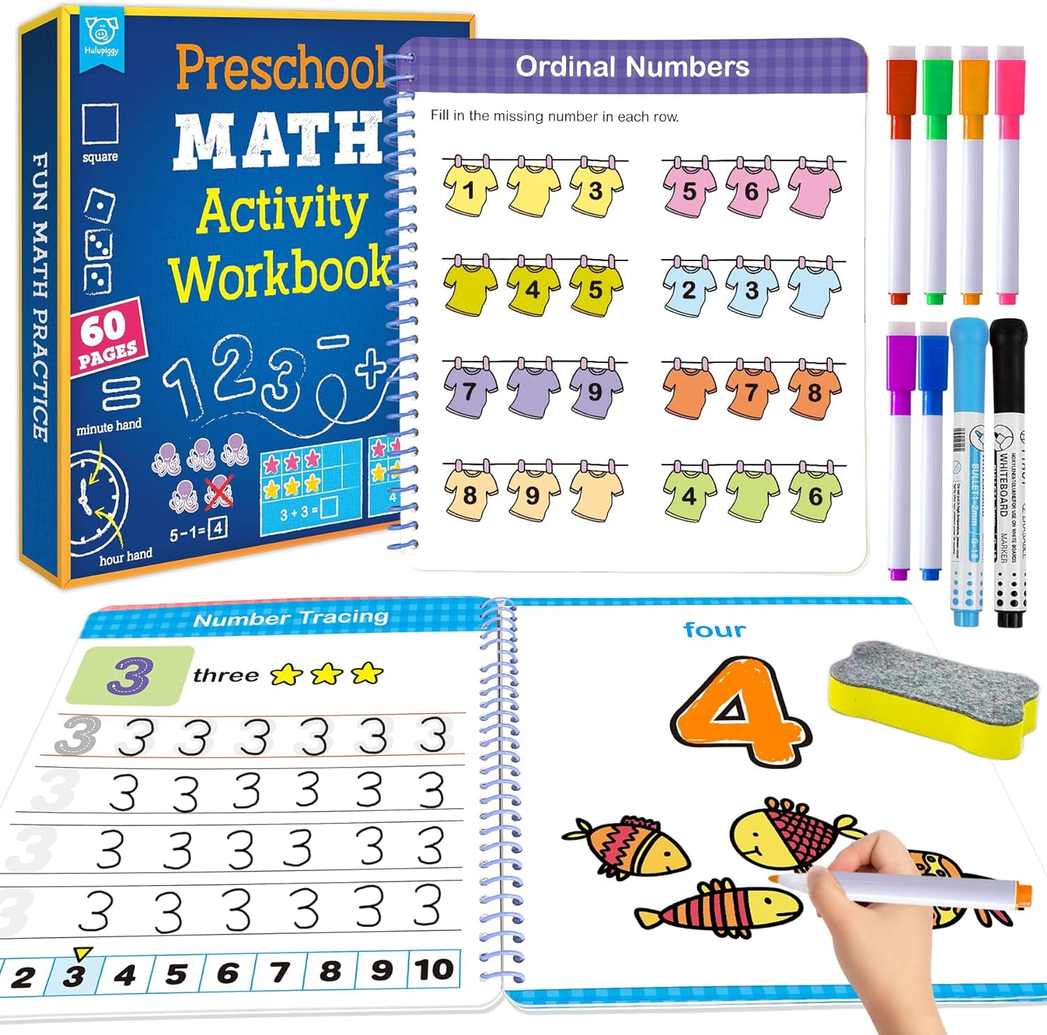 Preschool Learning Activities 60 Reusable Pages, Number Tracing