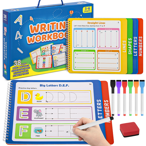 Preschool Learning Activities, Tracing Books for Kids Ages 3-6, Resuable Handwriting Practice - Letter Number Tracing for Kids Preschool Kindergarten Workbooks Learning Books for Boys and girls Gift
