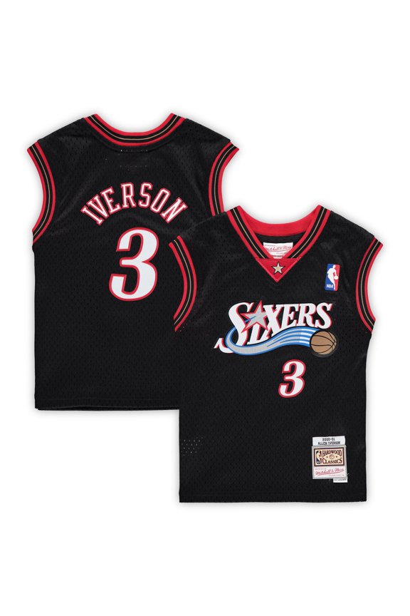 Preschool Mitchell & Ness Allen Iverson Black Philadelphia 76ers 2000-2001 Hardwood Classics Throwback Team Jersey