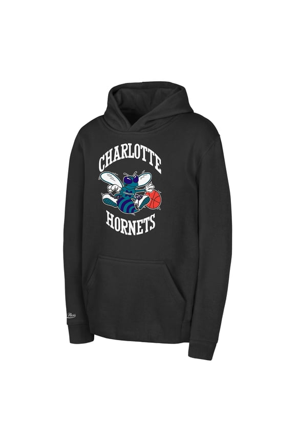 Preschool Mitchell & Ness Black Charlotte Hornets Retro Logo Pullover Hoodie
