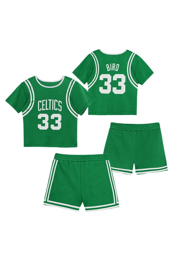 Preschool Mitchell & Ness Larry Bird Kelly Green Boston Celtics Play by Place Two-Pack T-Shirt & Shorts Set