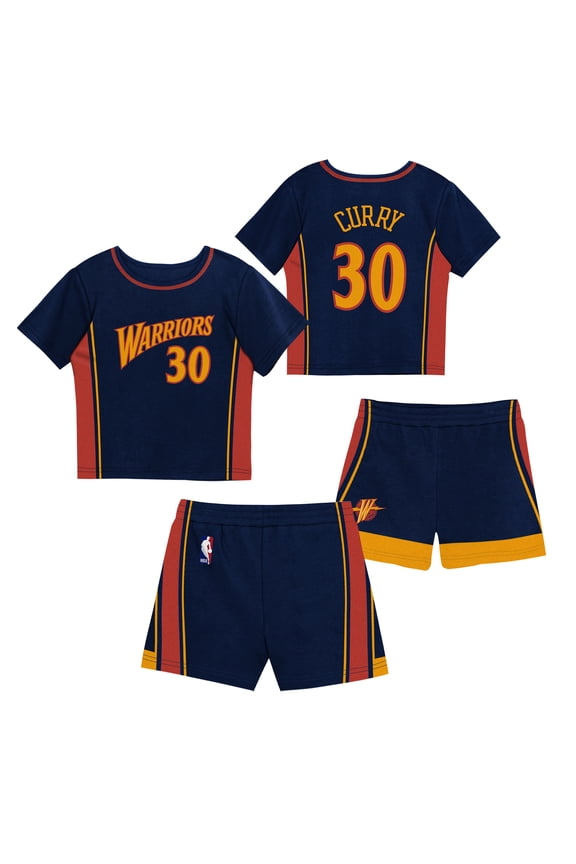 Preschool Mitchell & Ness Stephen Curry Navy Golden State Warriors Play by Place Two-Pack T-Shirt & Shorts Set