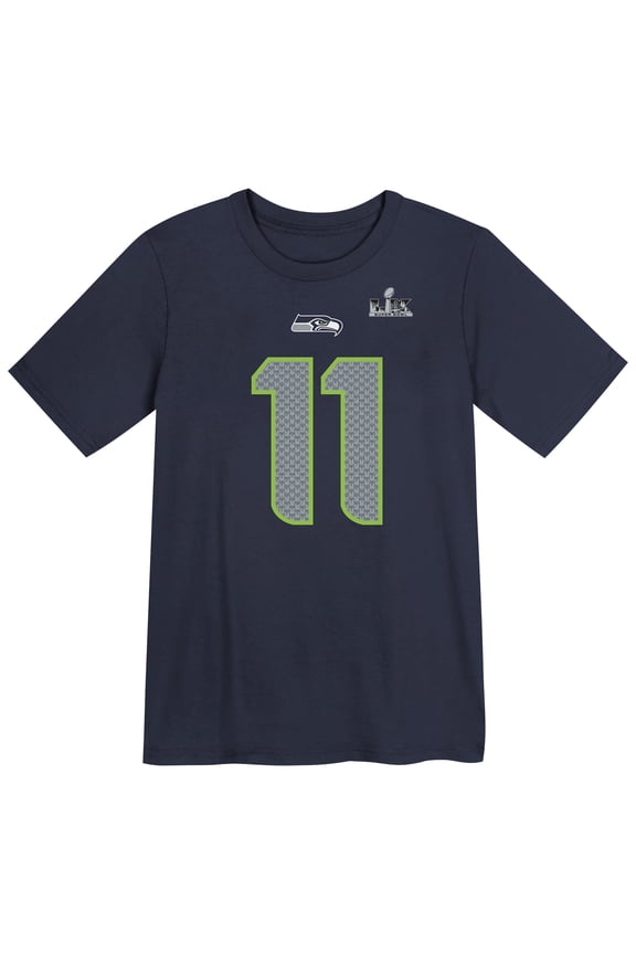 Preschool Nike Jaxon Smith-Njigba College Navy Seattle Seahawks Super Bowl LX Patch Name & Number T-Shirt