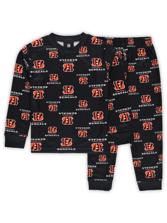 Preschool Outerstuff Black Cincinnati Bengals All-Over-Print Long Sleeve T-Shirt and Pants Sleep Set