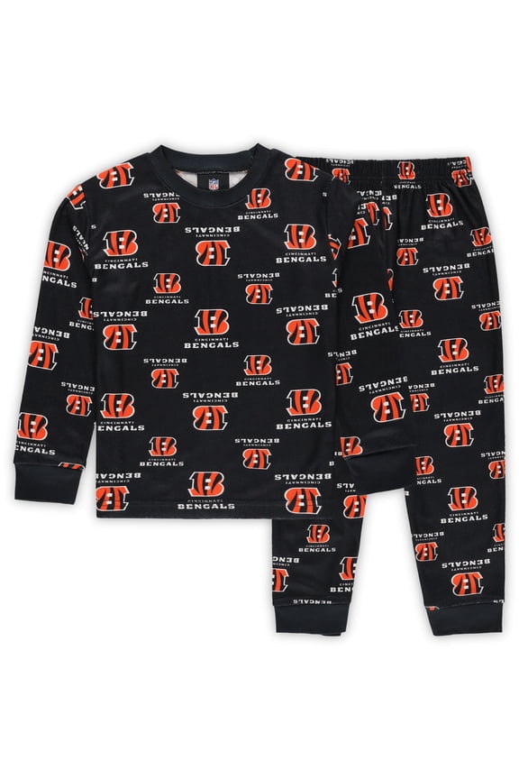 Preschool Outerstuff Black Cincinnati Bengals All-Over-Print Long Sleeve T-Shirt and Pants Sleep Set