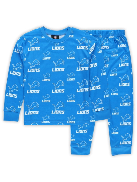 Preschool Outerstuff Blue Detroit Lions All-Over-Print Long Sleeve T-Shirt and Pants Sleep Set